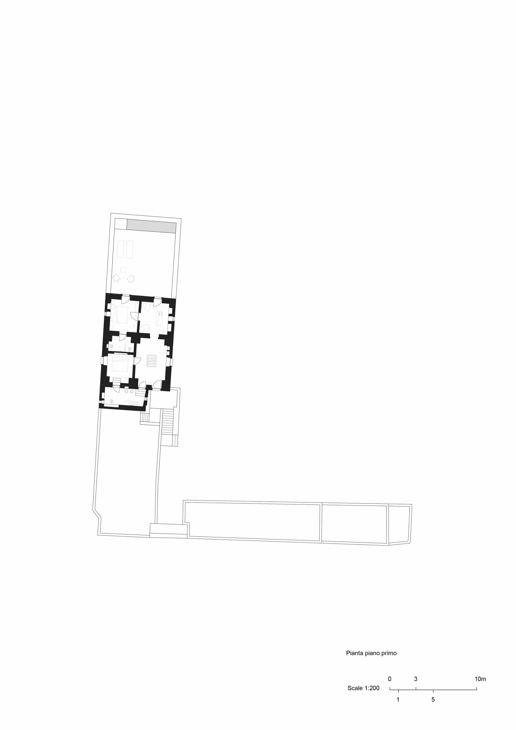 Grundriss erstes Obergeschoss, Masseria Belvedere, Carovigno, Zeichnung: Valari
