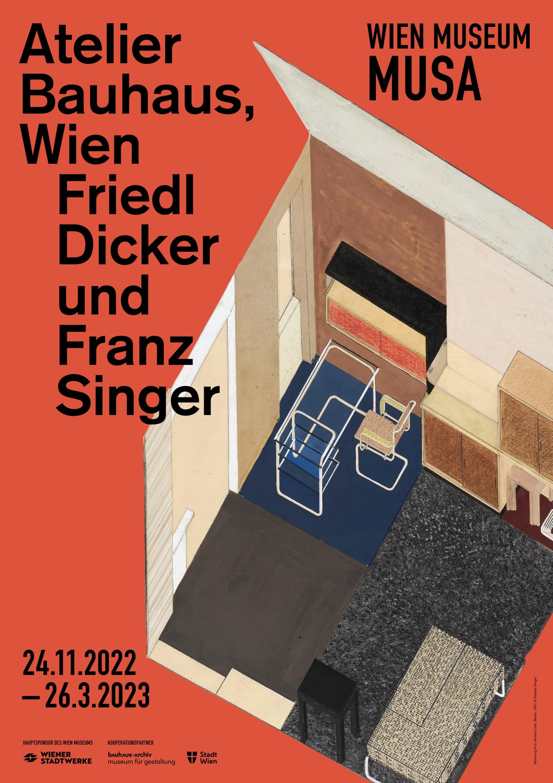 Die Ausstellung Friedl Dicker und Franz Singer findet von November bis März im Wien Museum statt. Plakatgestaltung: Bueronardin