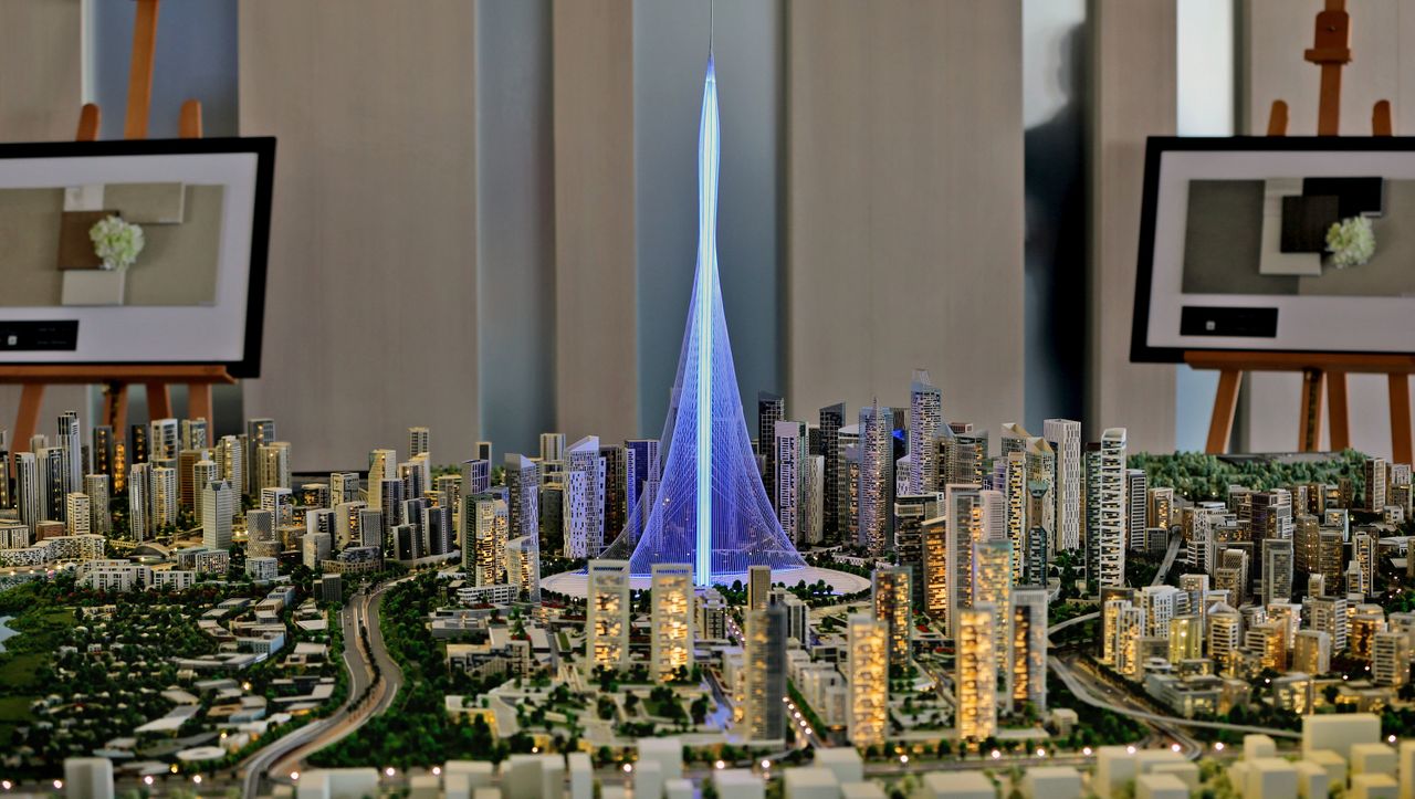 Durch ein Kabelnetz-Design aus Stahl soll der Turm stabilisiert werden, Modell: © AP AP
