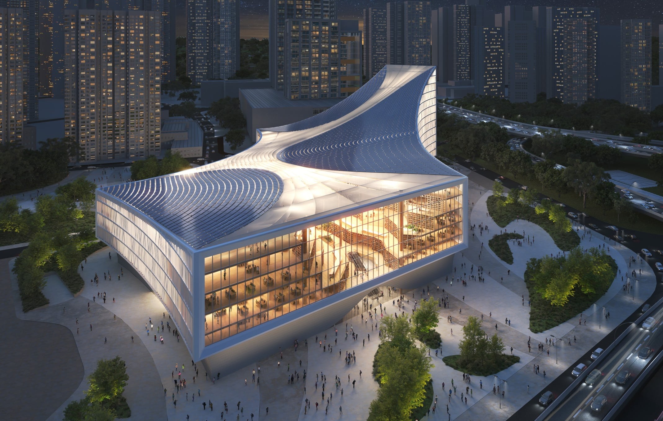 Die Wuhan Library wird eine der größten Bibliotheken in China sein. Abbildung: © MVRDV