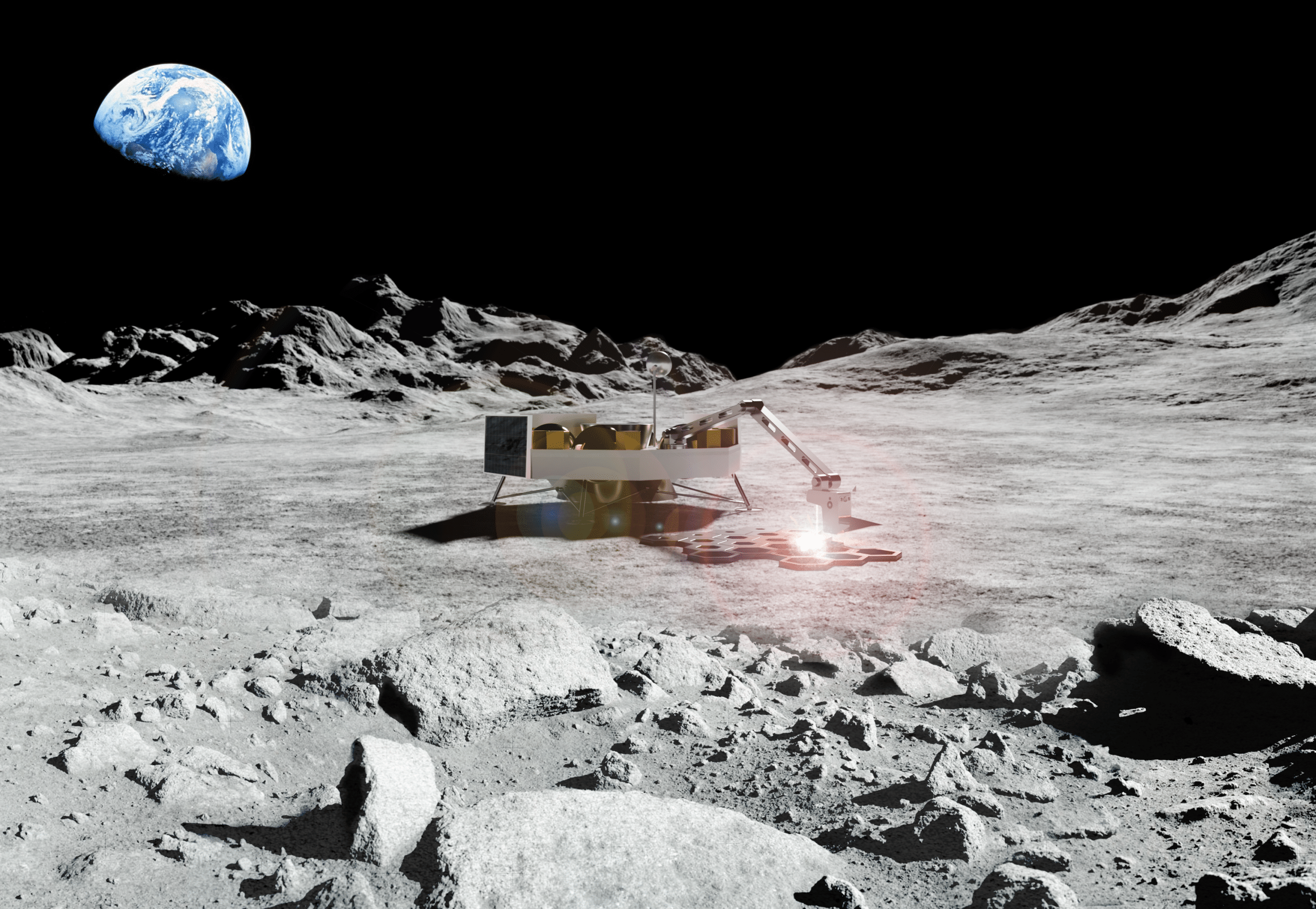 So könnte ein System für den 3D-Druck und Bau auf dem Mond aussehen. Bildquelle: ICON