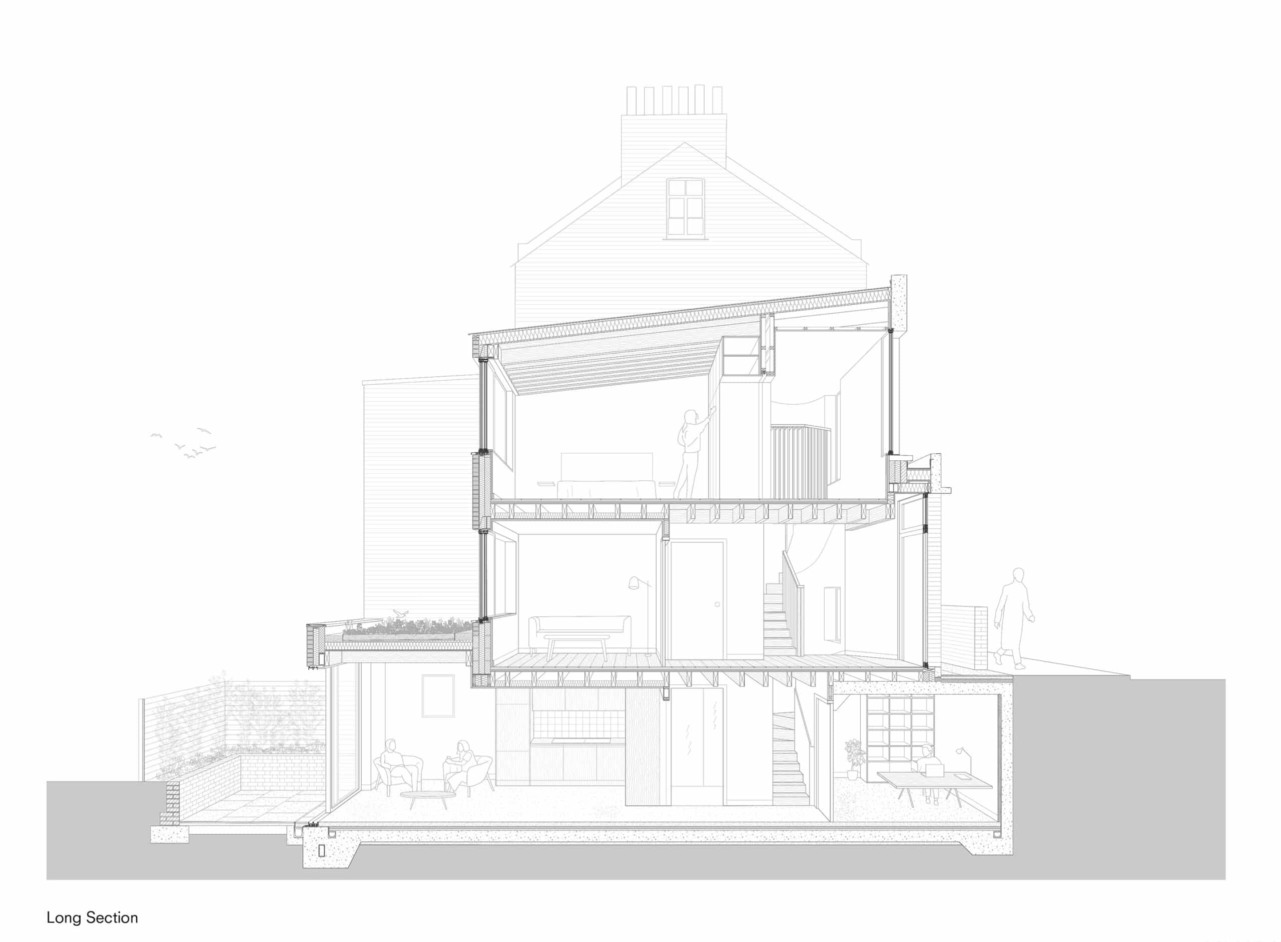 Das Corner Fold House von Whittaker Parsons, Zeichnung: Whittaker Parsons