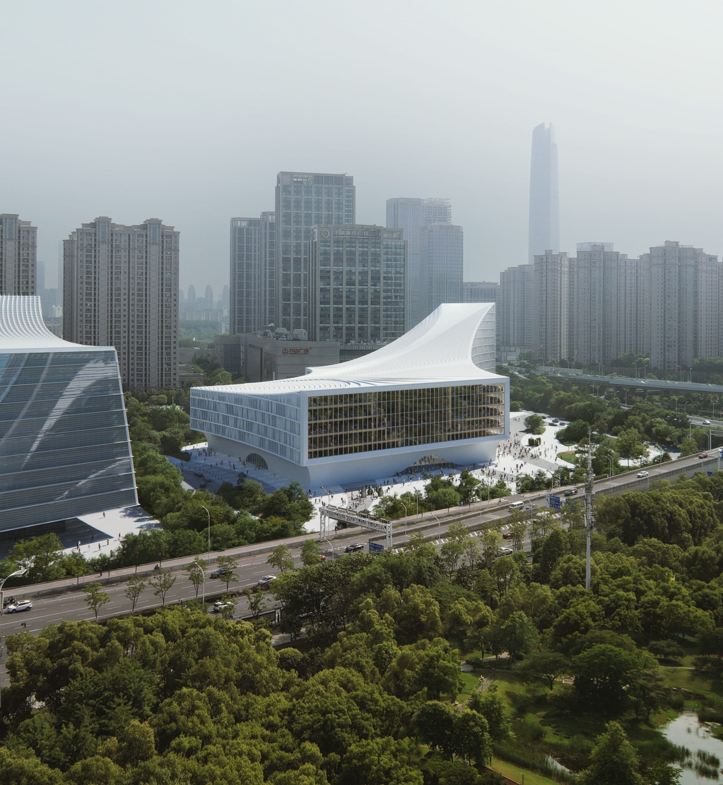 Das Gebäude kann nicht nur Buchsammlung: Die Wuhan Library ist Wahrzeichen und Bildungszentrum in einem. Foto: © Sora
