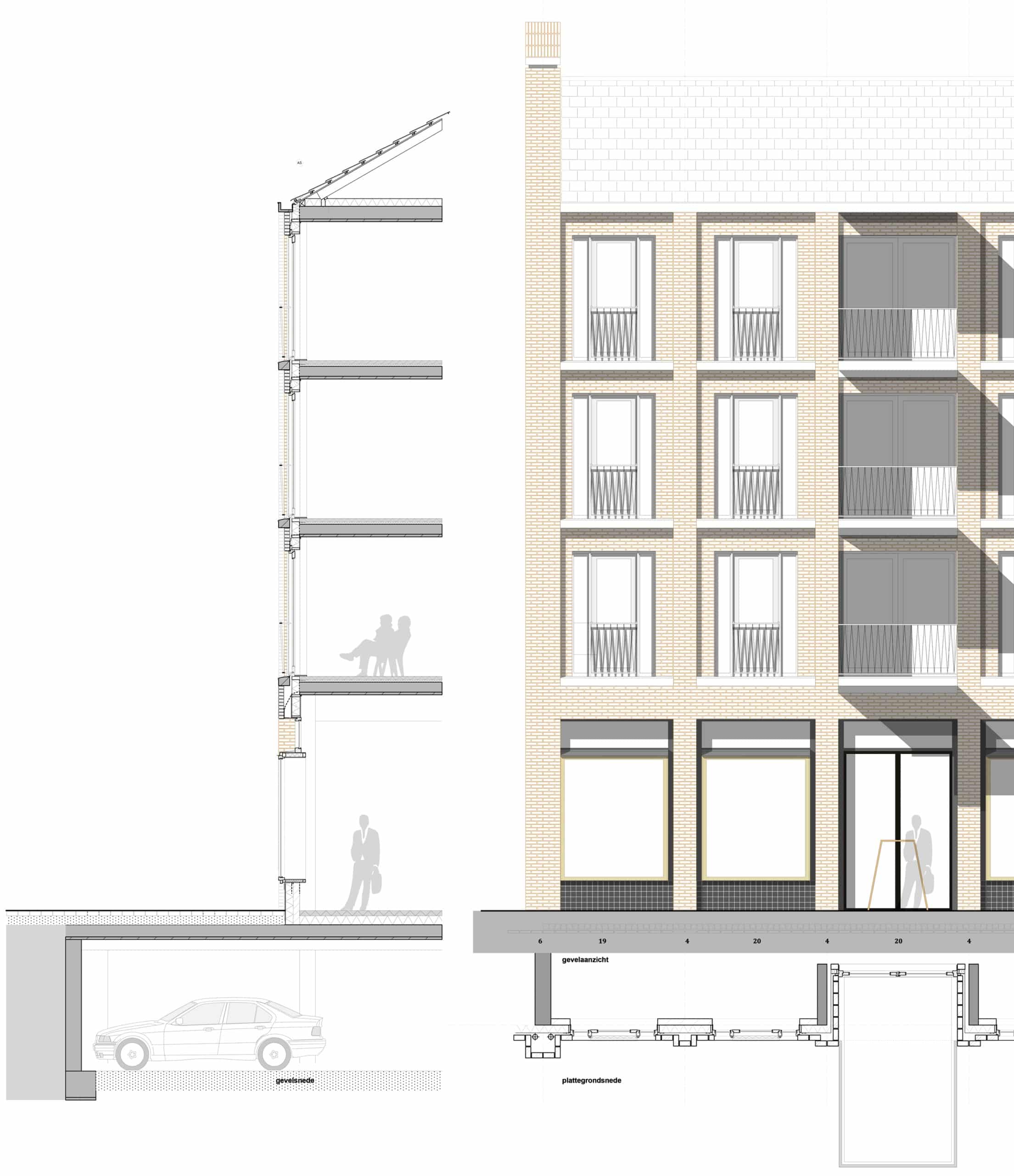 Ein Querschnitt des Gebäudes zeigt, wie durchdacht die Sozialwohnungen geplant wurden. Grafik: © Martens Willems & Humblé Architects
