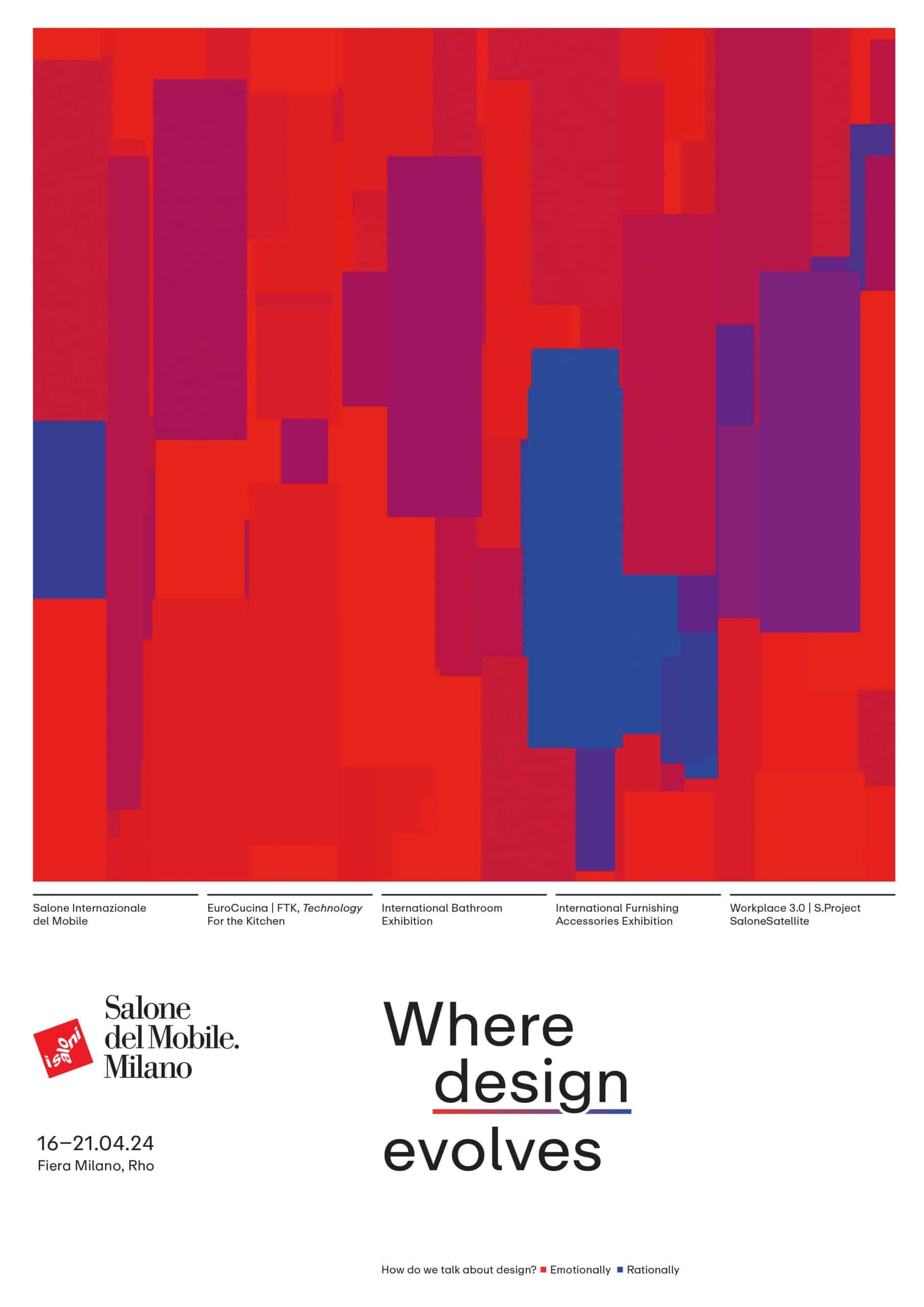 Kampagne: „Where Design Envolves“. Auf dem Salone del Mobile 2024 erhebt KI die Daten zum Designdiskurs. Foto: Campagna di comunicazione 2024. Salone del Mobile Milano 2024.